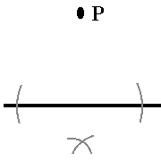 Krysset er laget på andre siden av linjen i forhold til P